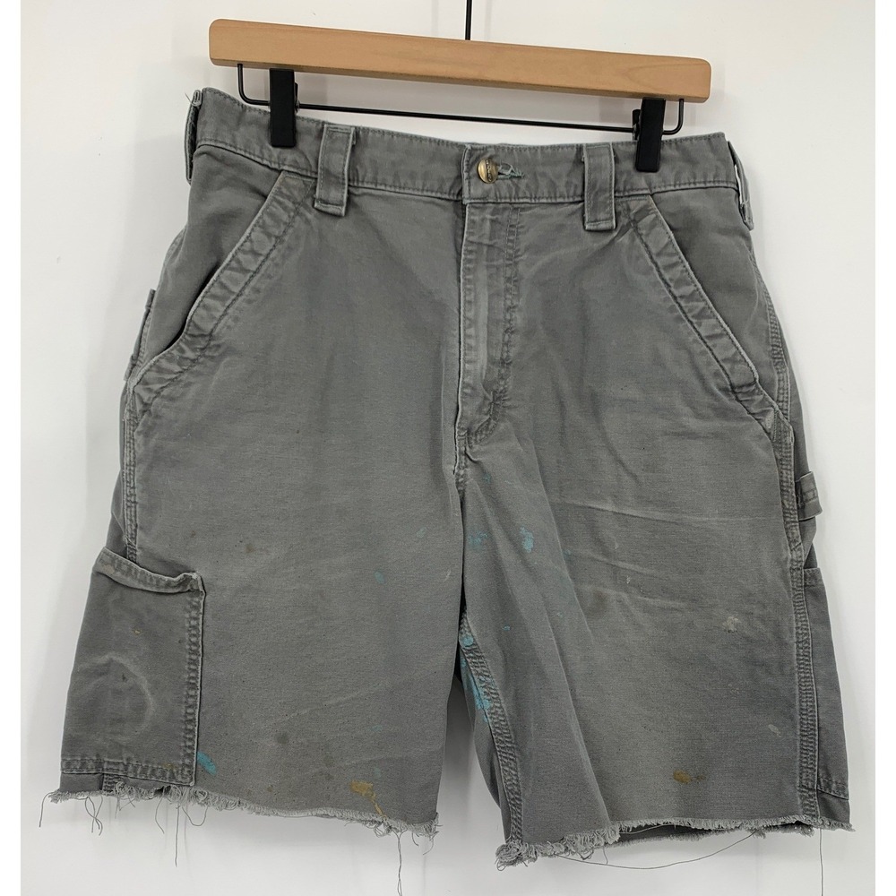 Carhartt Shorts Mens 32 Gray Cut Off Carpenter Canvas Loose Paint Distress